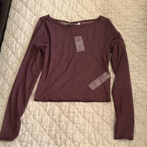 Abercrombie & Fitch Women's Long Sleeve see through Top in Brown